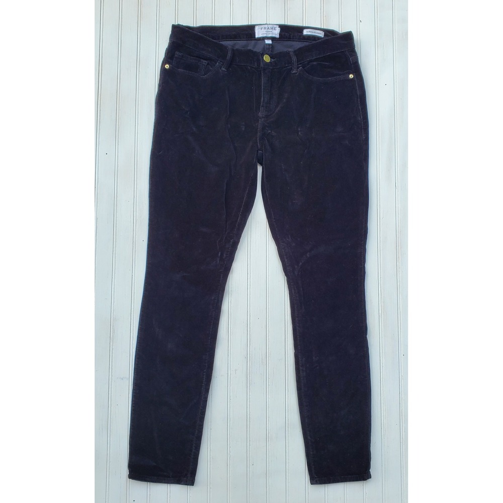 Frame Denim Le Skinny de Jeanne Velvet Pants Noir Black LVSJ002 Womens 29